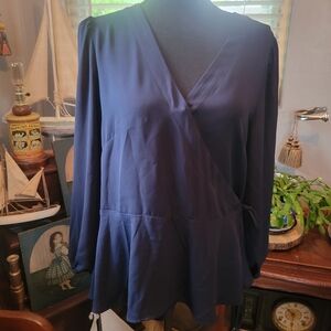 LOFT Elegant Navy Wrap Blouse